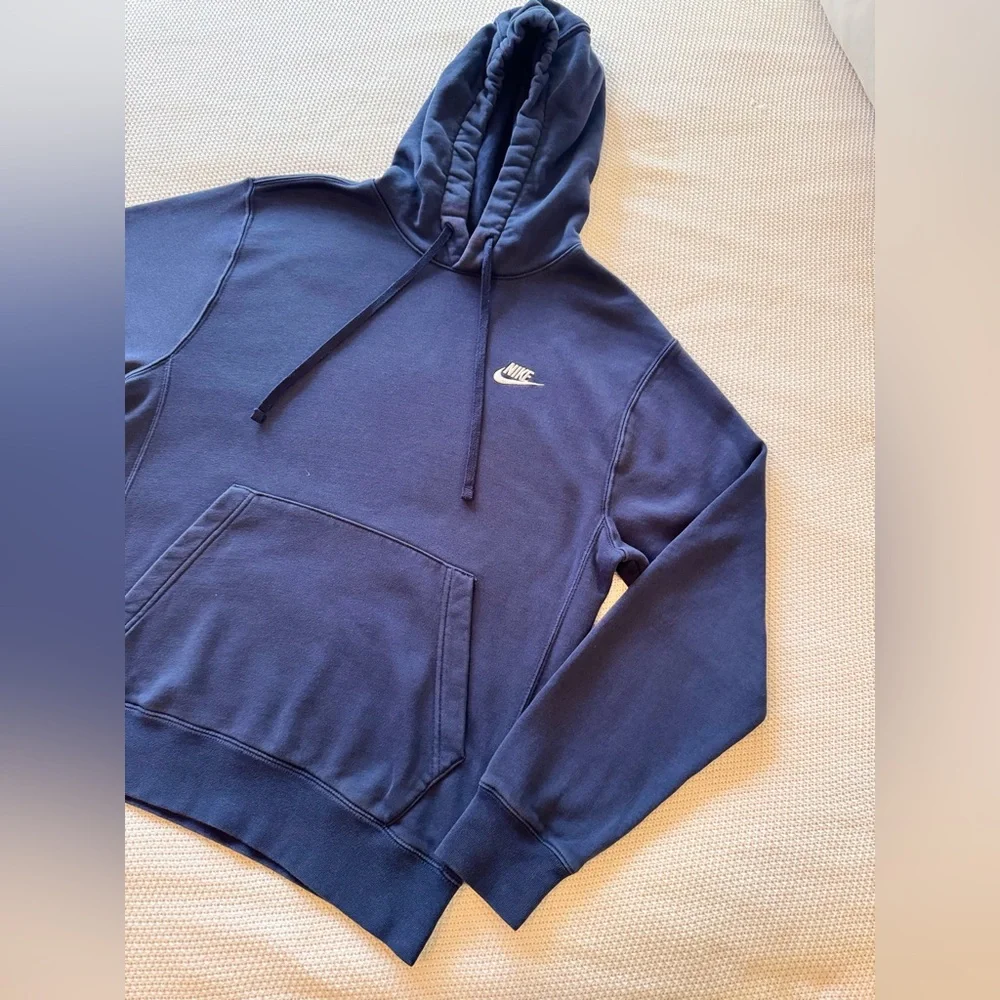 NIKE Navy Blue Fleece Hoodie Sweatshirt w Front Kangaroo Pocket